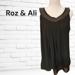 Roz & Ali Black Sleeveless Blouse/Top w/Silvery Studs Neckline